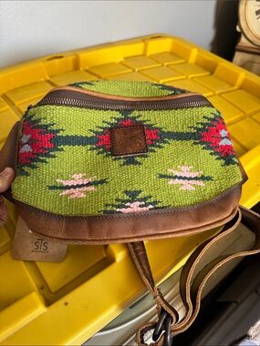 STS Green Southwestern Crossbody Bag with Leather Trim